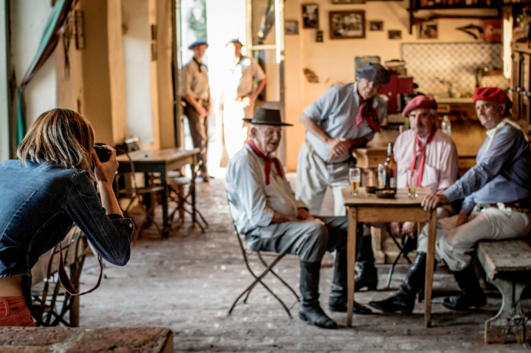 a group of men enjoy a drink in Patagonia