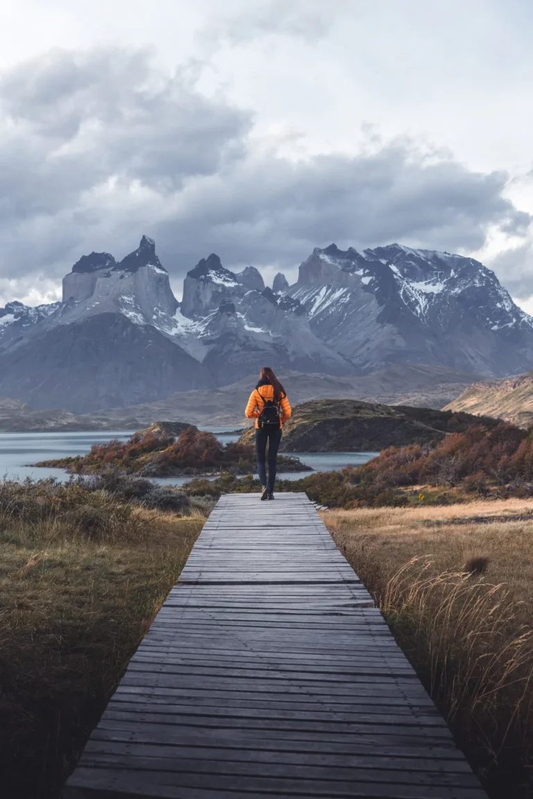 on a boardwalk: Torres del Paine