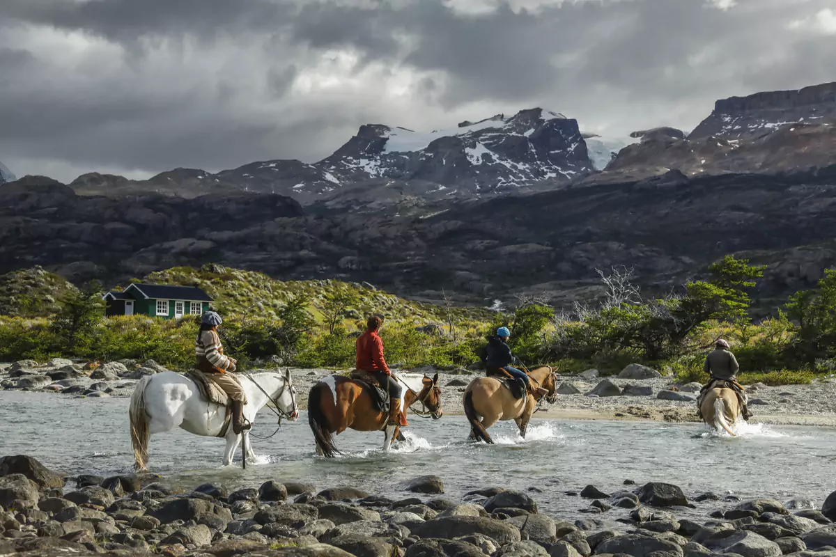 Estancia Cristina Horseback Riding Expedition & Refugio in the back